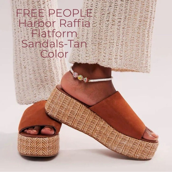 🌻🆕FREE PEOPLE Harbor Raffia Flatform Sandals-Tan Color-Size 8 & 9 - Picture 4 of 17